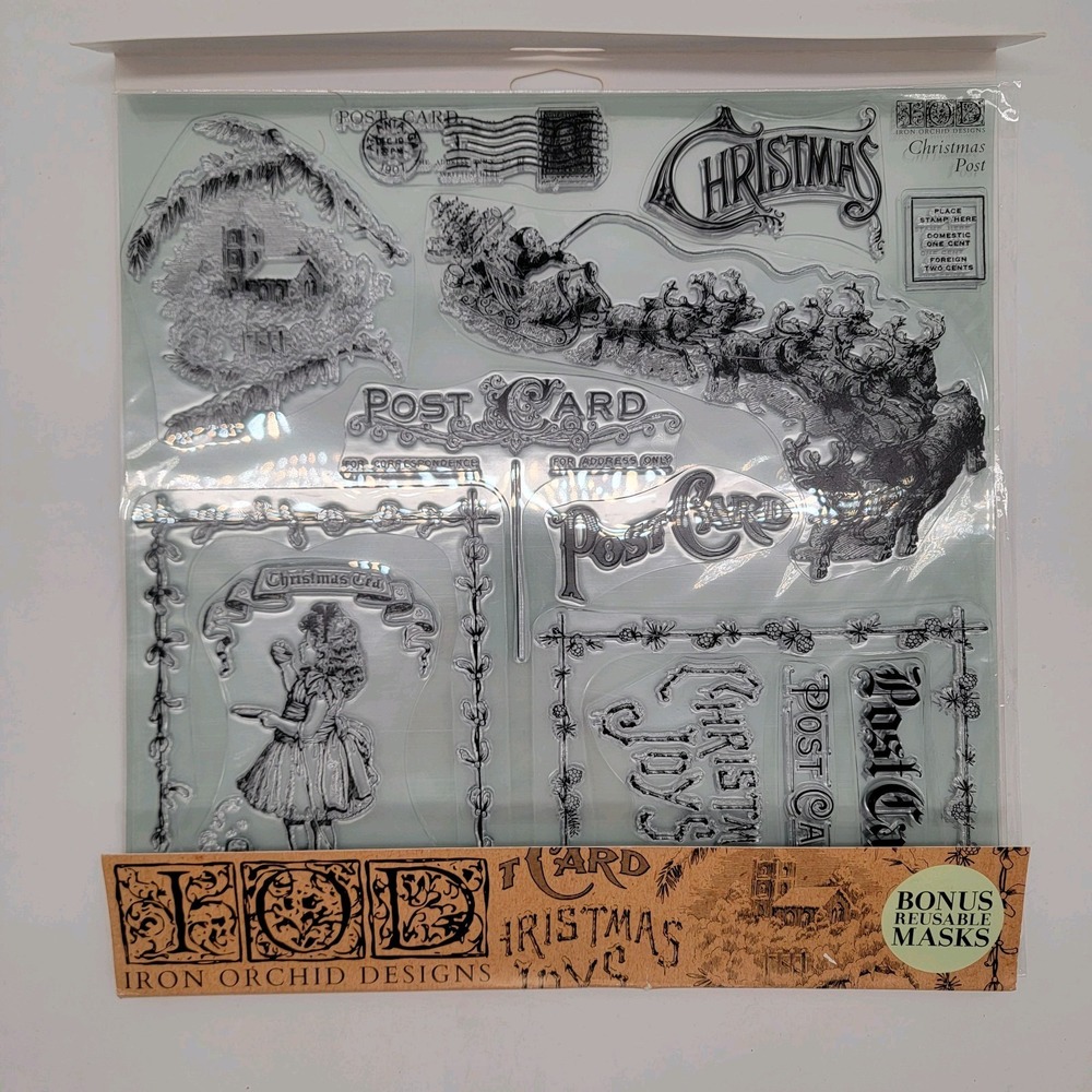 Iron Orchid Designs (IOD) Christmas Post 12x12" Decor Stamps Unused Open Package